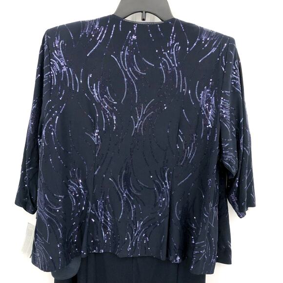 ALEX EVENINGS Chiffon & Sequin Dress & Jacket Set 18W Navy Blue Formal NWT - Picture 11 of 15